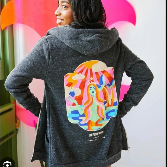 Starbucks Reserve Jade Purple Brown Artist colab zip hoodie size L unisex - Picture 1 of 7